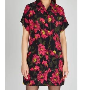 Alice + Olivia Black Lucette Button-Down Pink Floral Shirt Dress w/ Collar